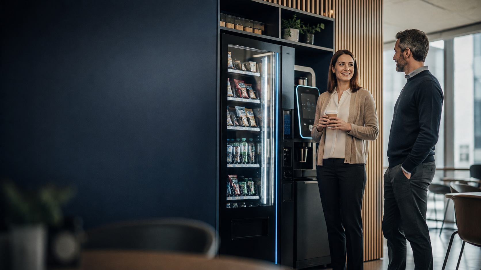 Profesionales junto a una solución moderna de vending y café
